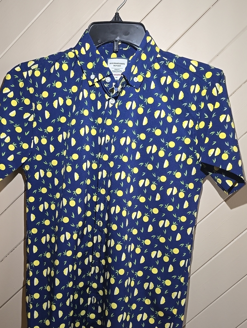 Boys 16 Navy Short-Sleeve Lemon Print Shirt